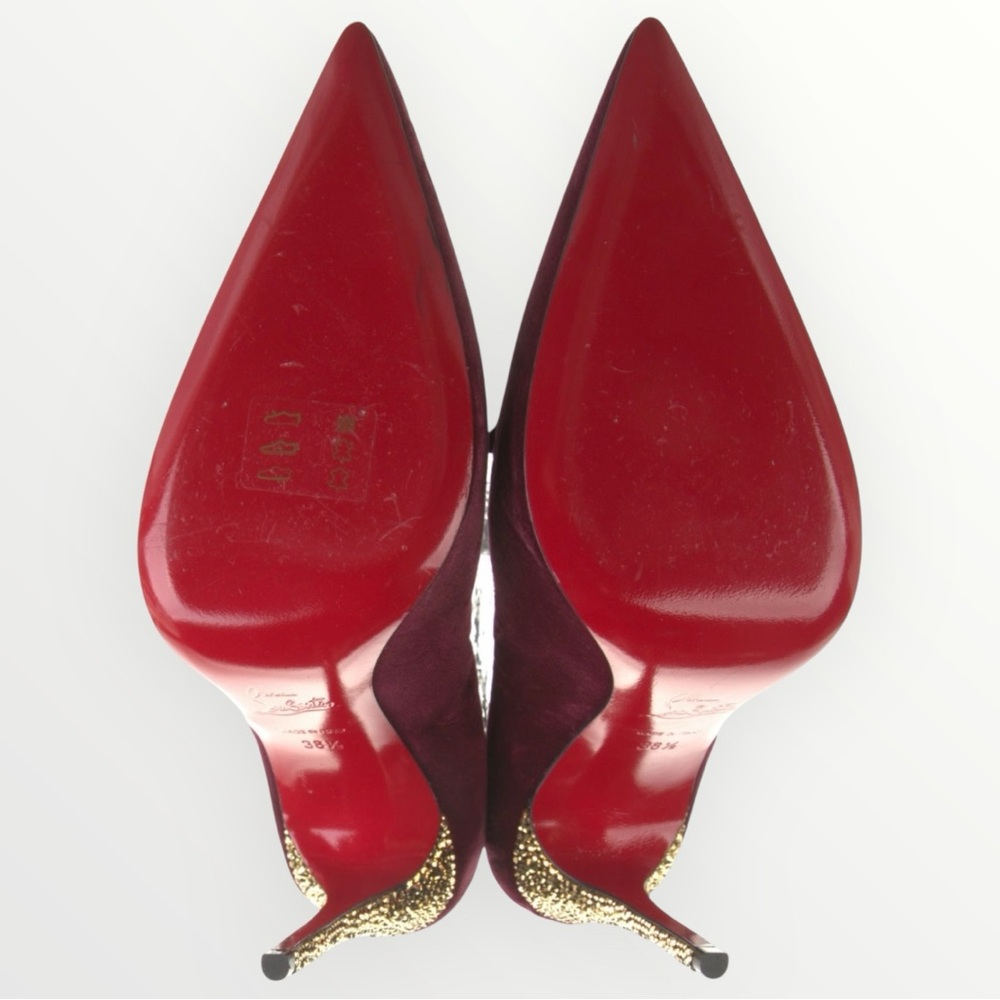 Christian Louboutin Hot Chick Kiss Velvet Burgundy Crystal Heel Pump Tassel Rare - Picture 5 of 13